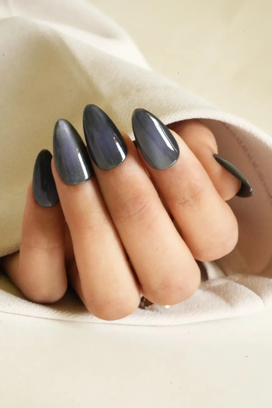 Elegant dark-toned press-on nails with salon-quality finish