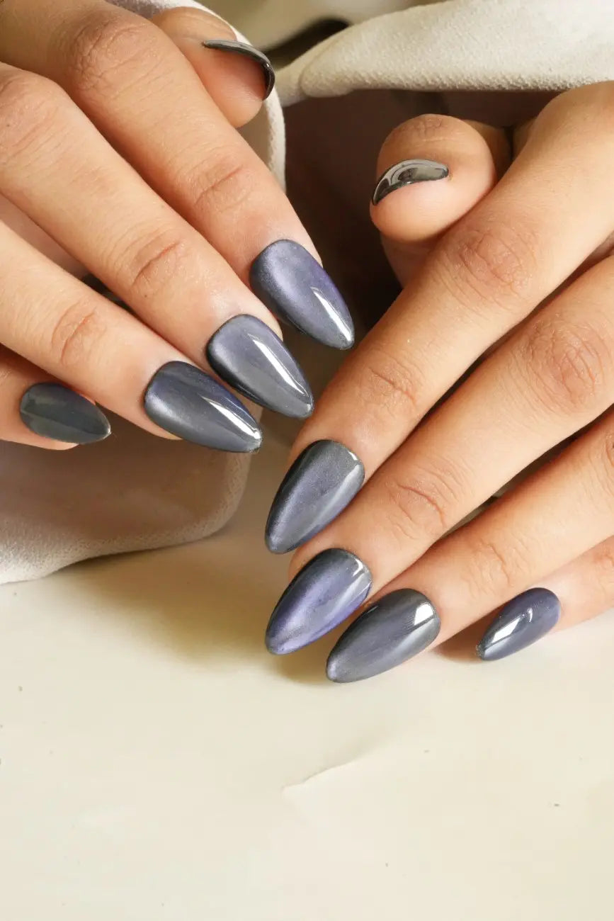 Close-up of Nightfall Glow premium handmade press-on nails