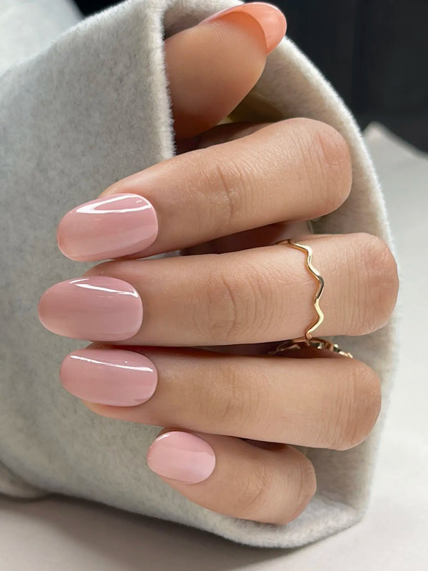 Nude pink Fake round press on nails online