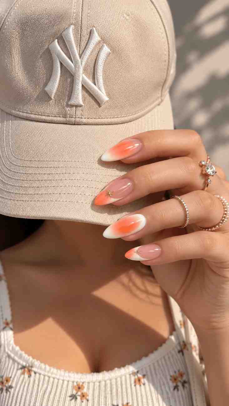 Peach Aura peach pink press-on nail set front view