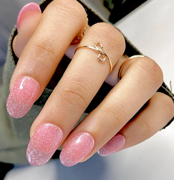 get short round pink glitter soft gel false artificial fake press on nails online