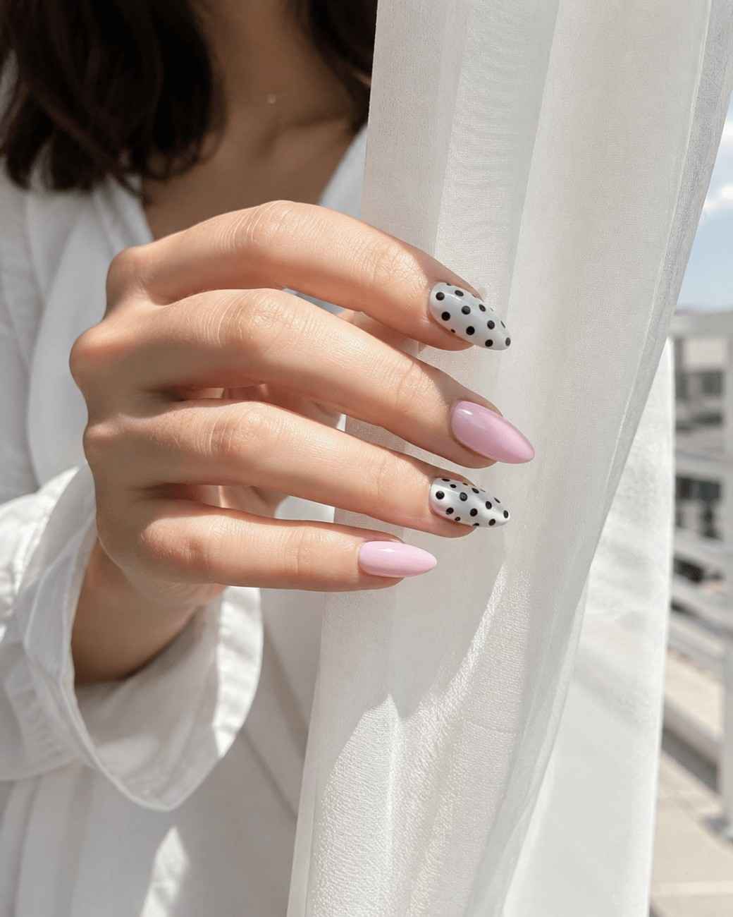 Close-up of Polka Pop premium handmade press-on nails
