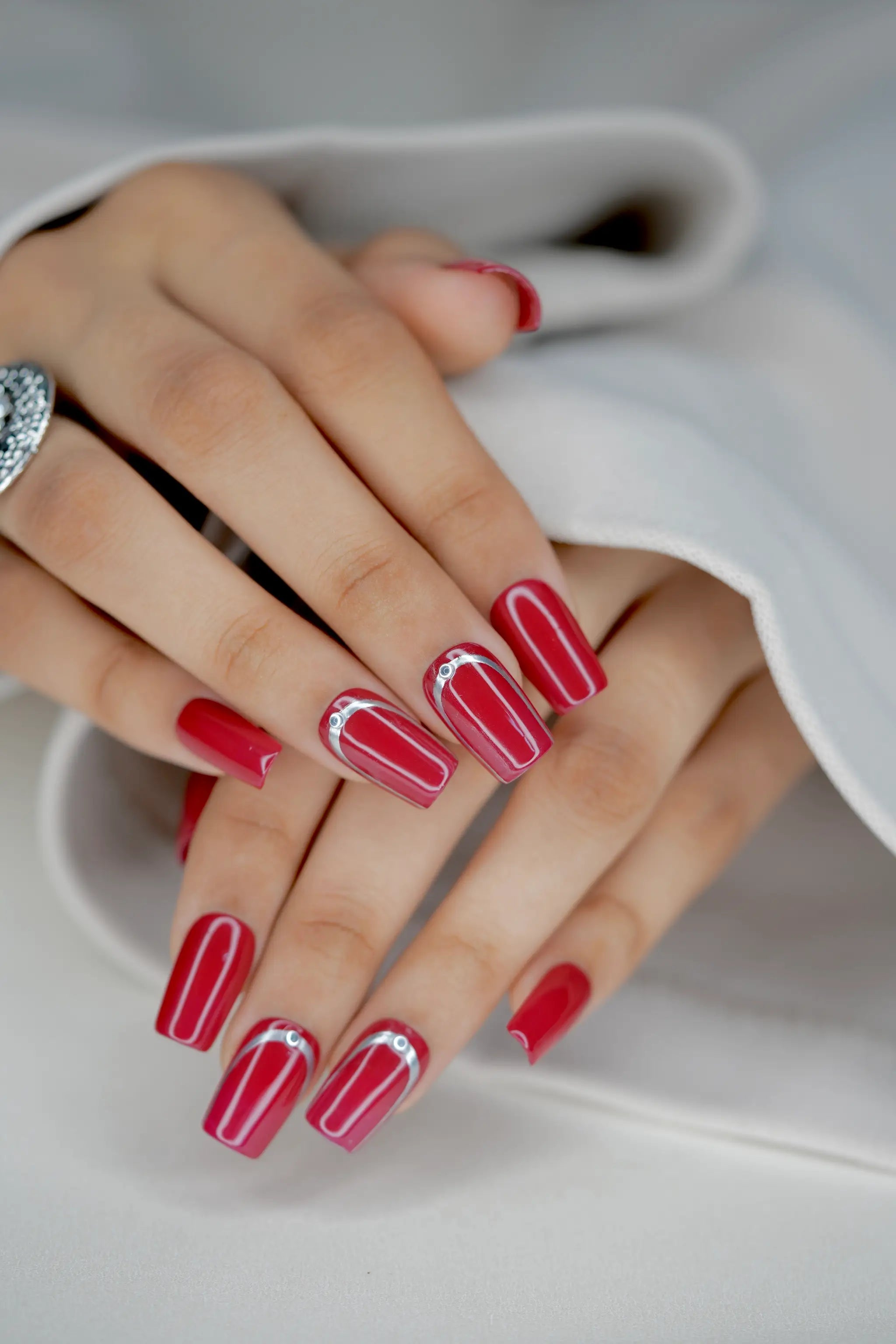 Elegant red press-on nails with salon-quality finish