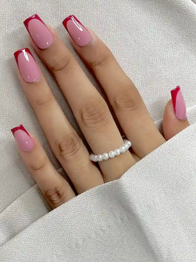 Close-up of Red Crush premium handmade press-on nails