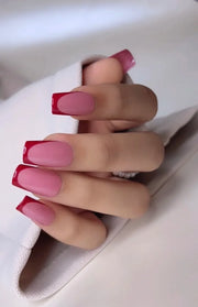 Red Crush handmade reusable soft gel press-on nails with a bold glossy red finish by Naakhun