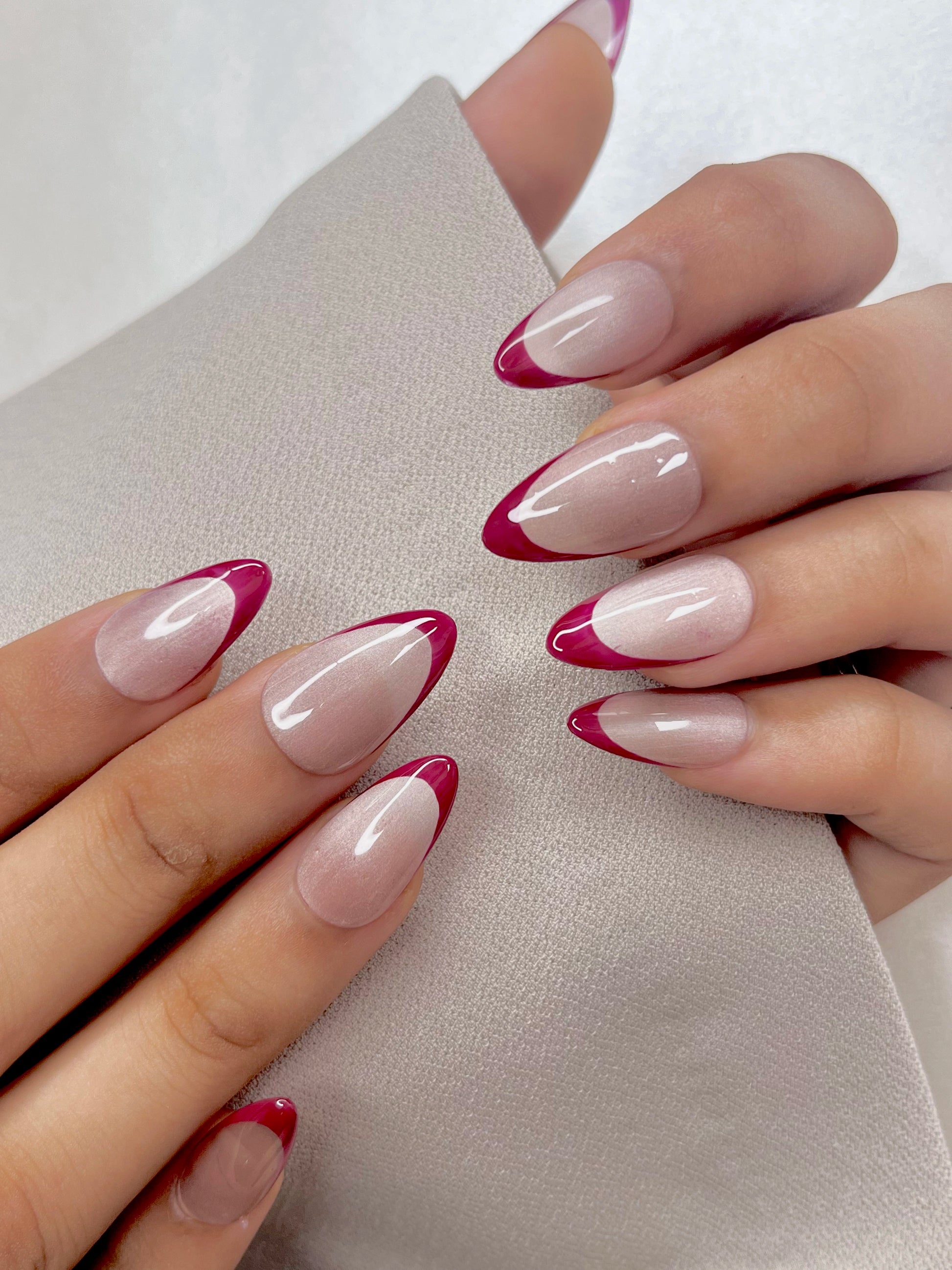 buy red french nude cat eye soft gel press on nails