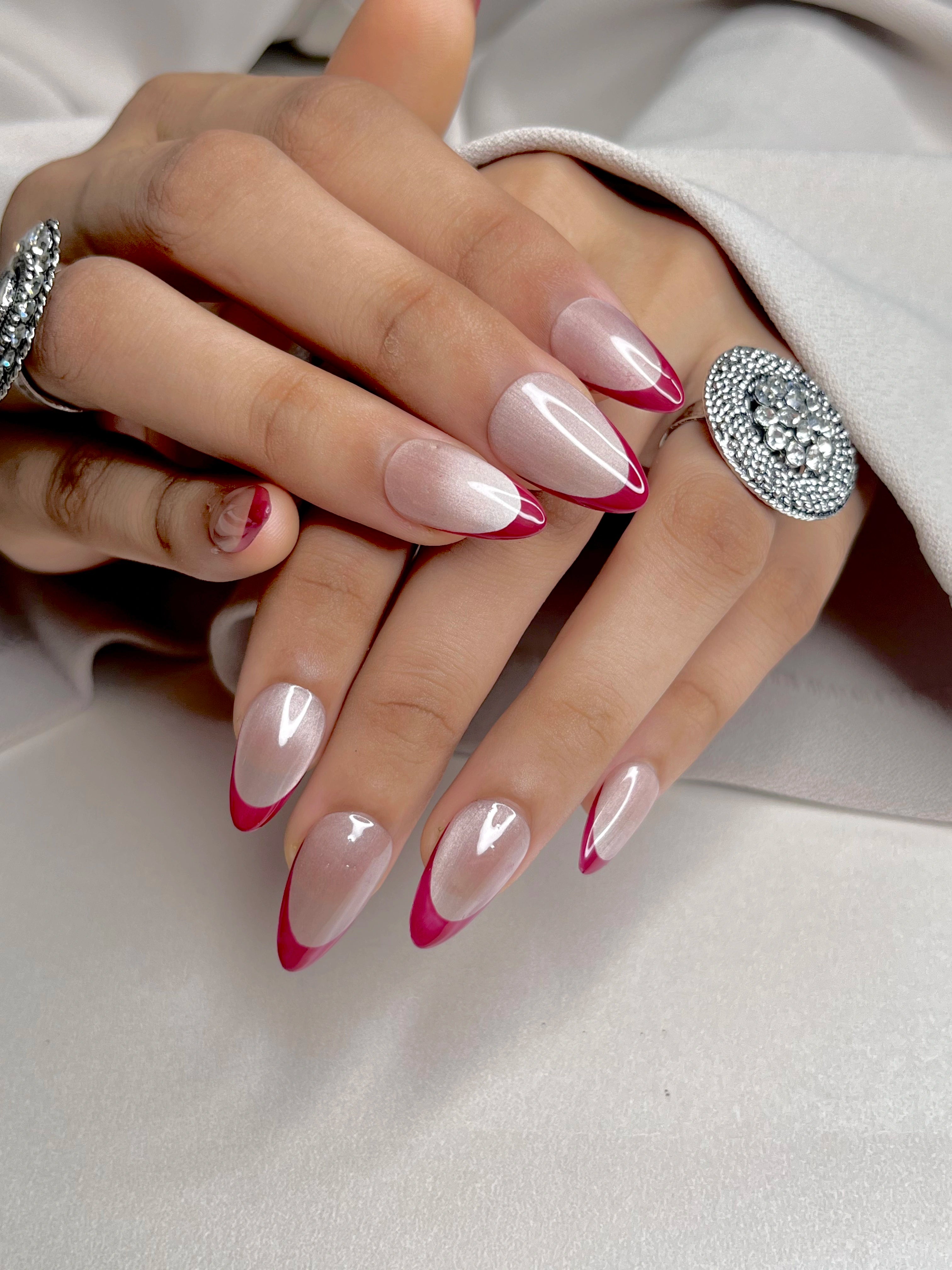 red french cat eye sot gel press on nails