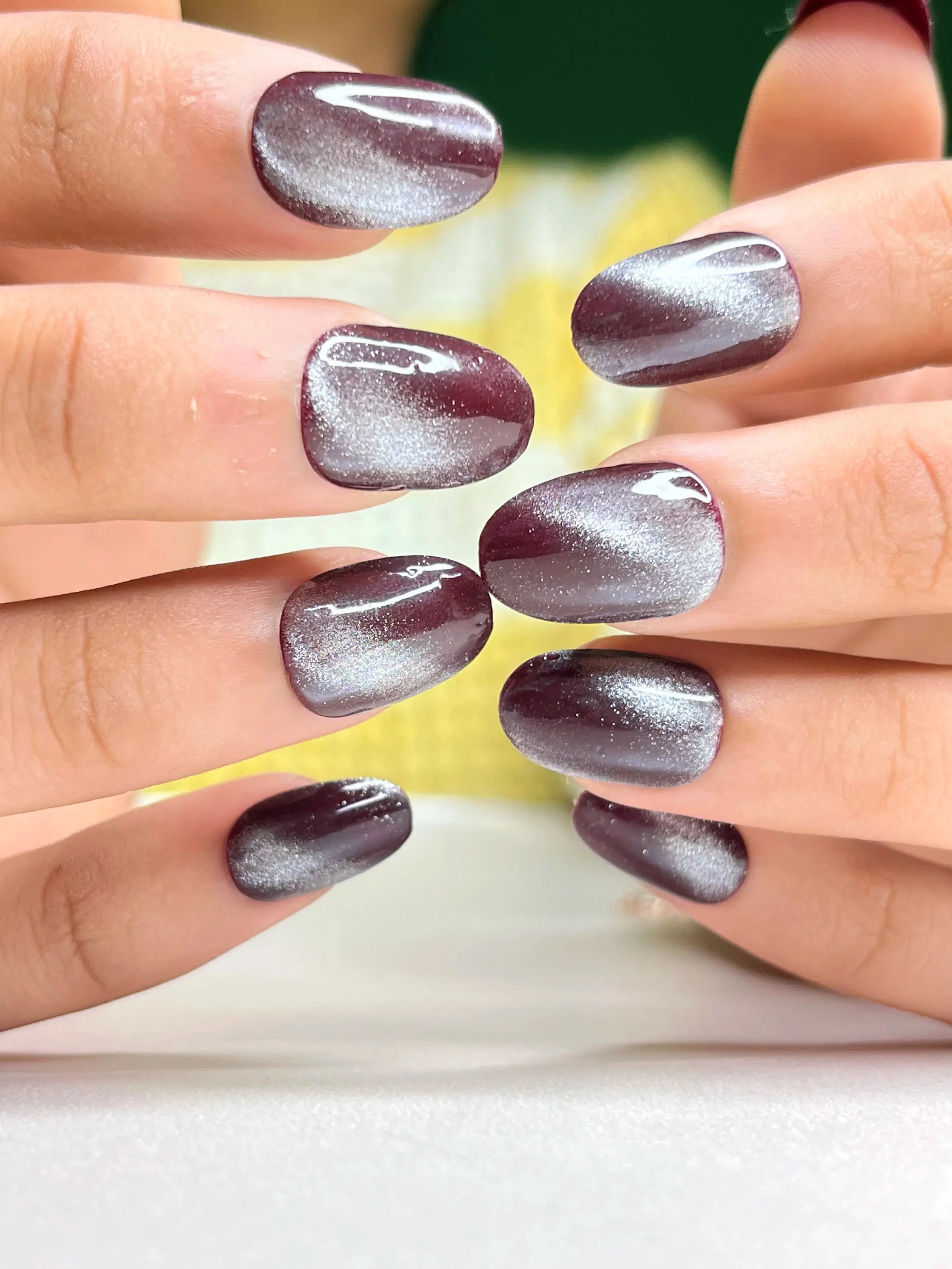 get wine red magnetic cat eye short round designer reusable stick on nails  nails online in India