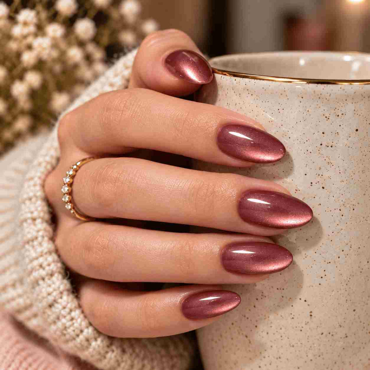 Rose Velvet rose gold oval press-on nails with a shiny finish