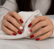Scarlet Glow cherry red and white square press-on nails by Naakhun.com