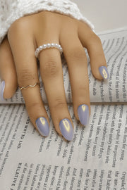 Blue French Chrome Press On Nails with silver chrome fake nails