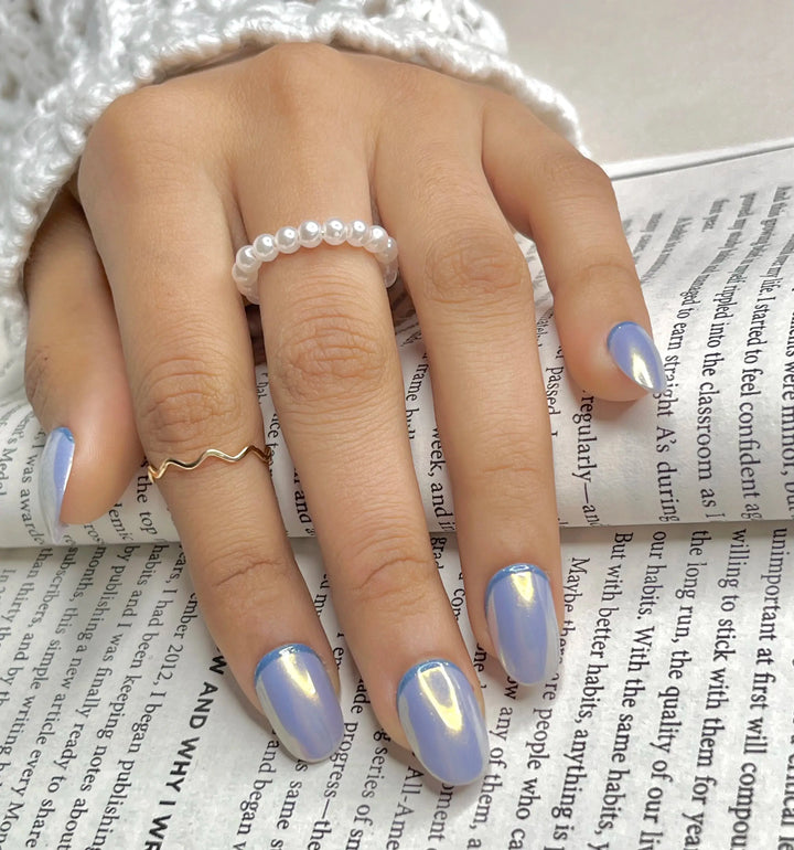 Blue French tip and Silver Chrome Press On Fake Nails