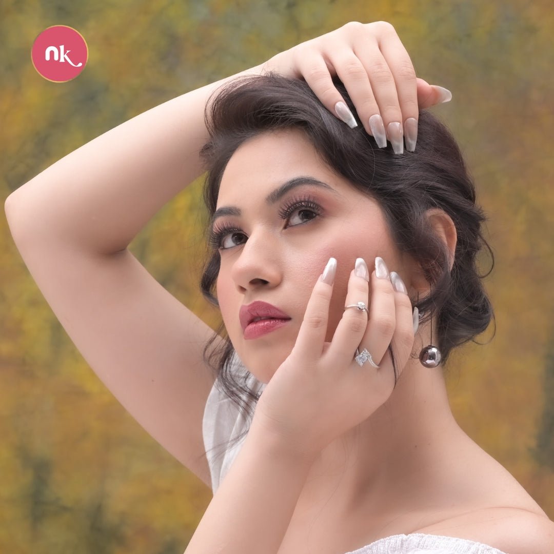 Buy Mirror Silver Cat Eye Coffin Artificial Fake Press On French Nails Online in India in Soft Gel Material