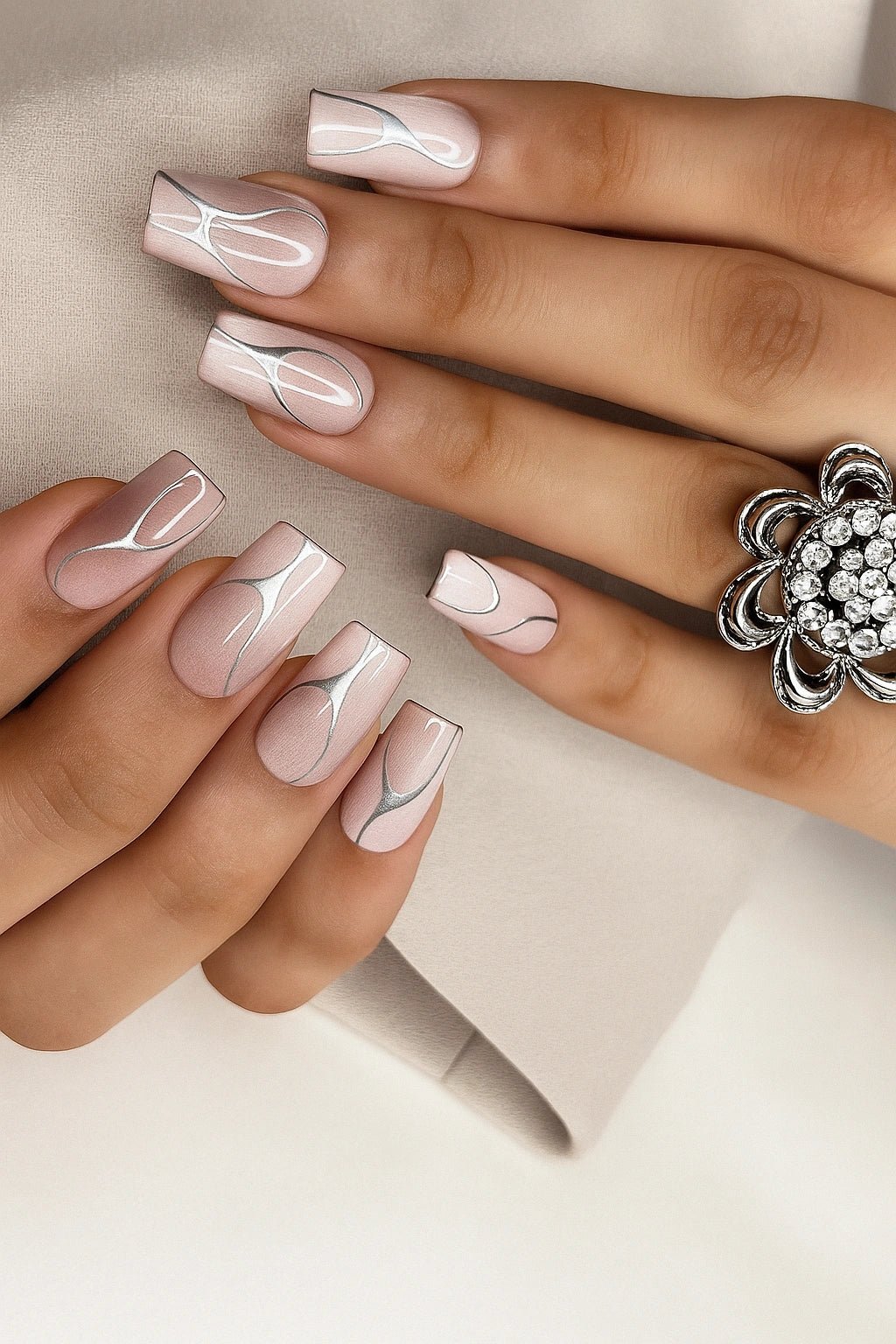 silver chrome nails art cat eye gel press on nails