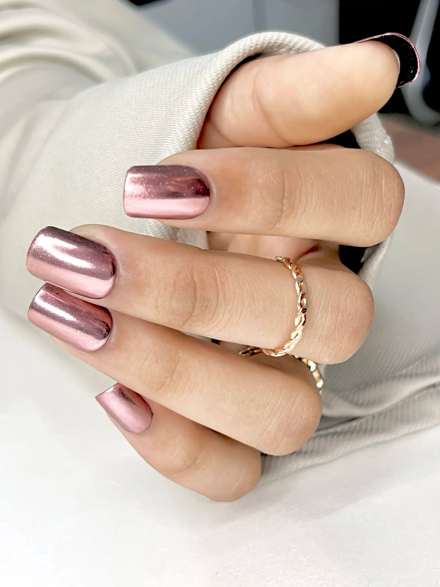 short square rose pink chrome artificial fake press on nails online in india