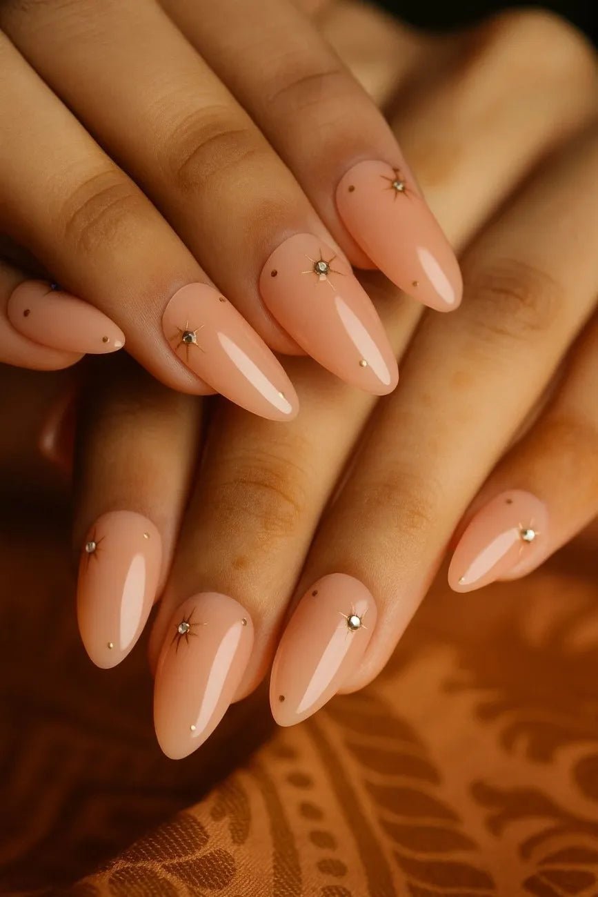 Close-up of Star Blush premium handmade press-on nails