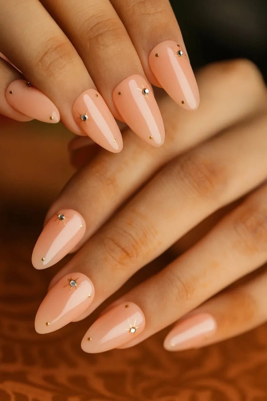 Star Blush handmade reusable soft gel press-on nails with blush pink finish and star accents by Naakhun