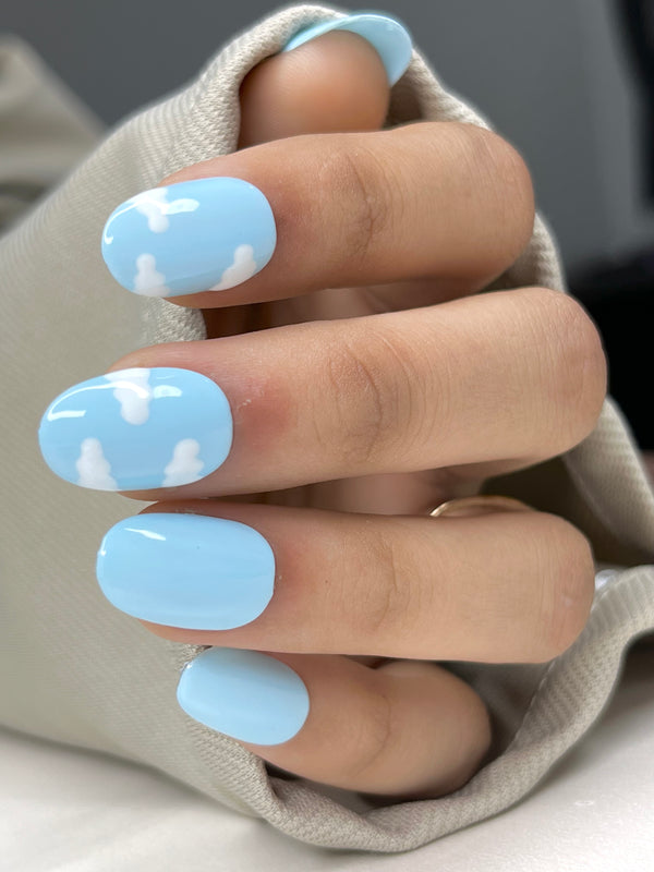 Summer Sky Blue colour short round false nails fake nails artificial nails stick on nails soft gel nails press on nails online in India