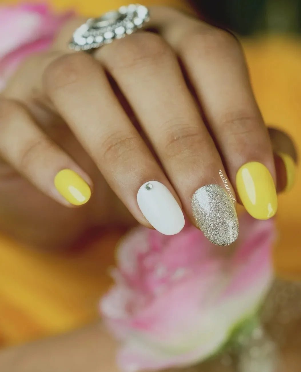 buy Wedding Special Yellow Glitter Press On Nails online in india