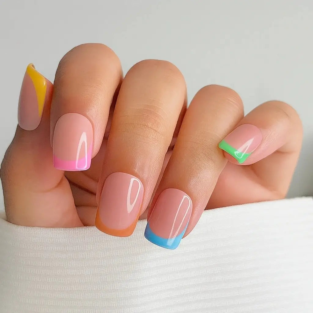 Front view of Sunset Slice press-on nails featuring a vibrant orange sunset-inspired design