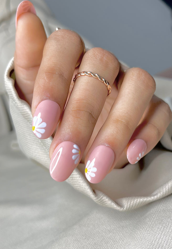 Get Nude Pink White Yellow Floral Press On Nails Online in India