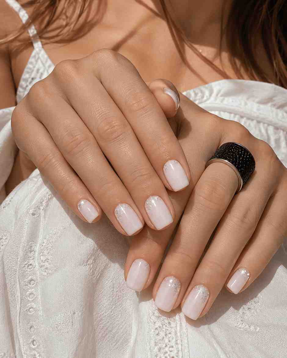 Close-up of White Swan premium handmade press-on nails