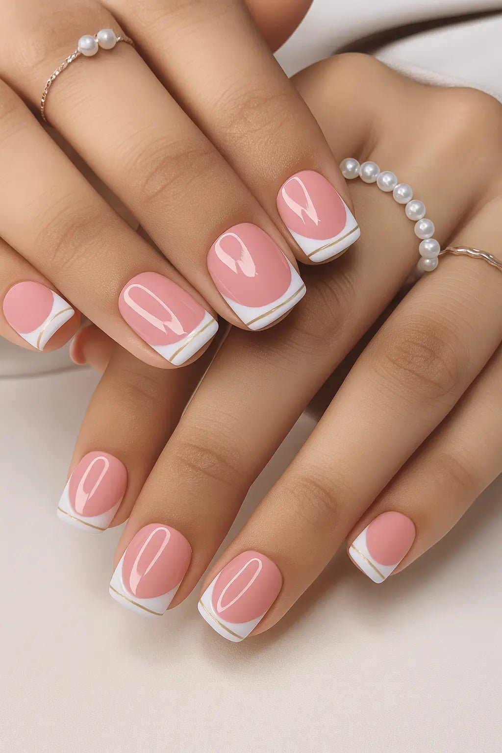 white and golden chrome french fake nails online in India