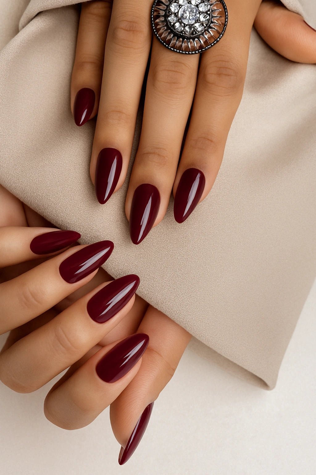 buy almond wine red bridal press on nails 
